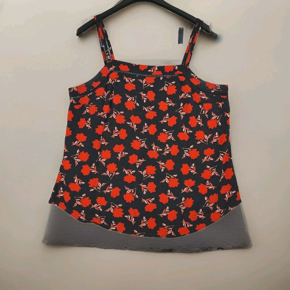 Ann Taylor Floral Cutout Square Neck Cami Top Sz L Black & Red
